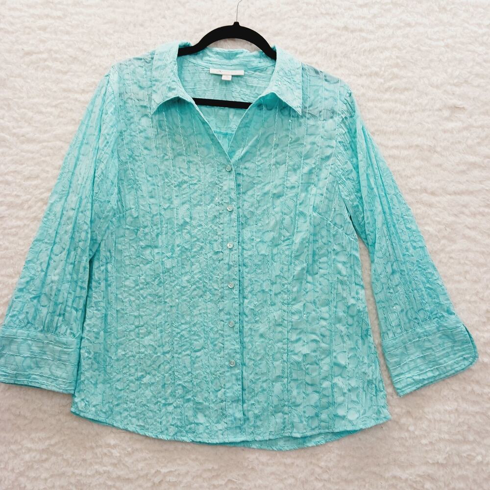 Blouse Button-Up Powder Blue Sequin Embroidery Fairy Whimsycore Romantic Size 14